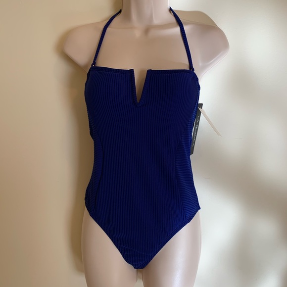 blue tummy control swimsuit